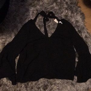 Black h&m bell sleeves back tied top